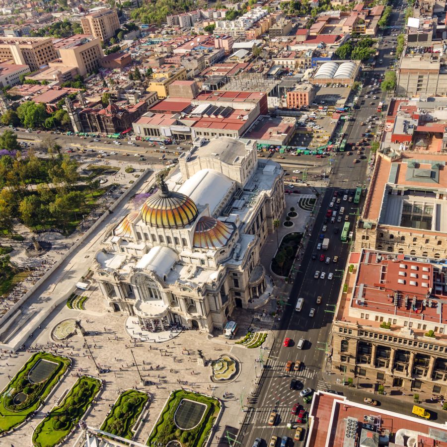 Aerial view of the Palacio de Bellas Artes in Mexico City